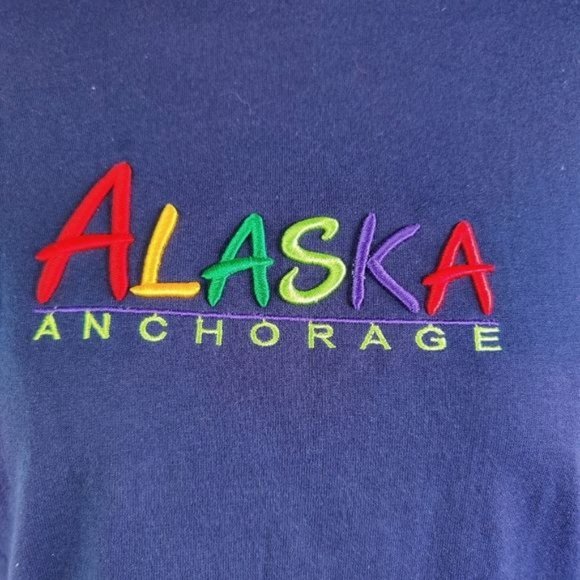 Anchorage Alaska Rainbow Embroidered Blue Short Sleeve T-Shirt Unisex Medium - Picture 2 of 6